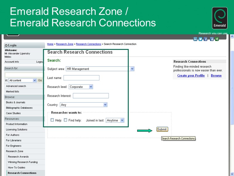 Emerald Research Zone /  Emerald Research Connections